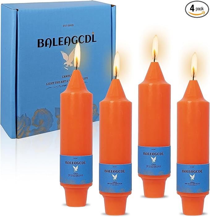 Smokeless Candlesticks Short Taper Candle,Unscented 5 Inches Orange Candle Sticks Dripless Tapered Candles for Home Décor Weddings Seasons Gifts