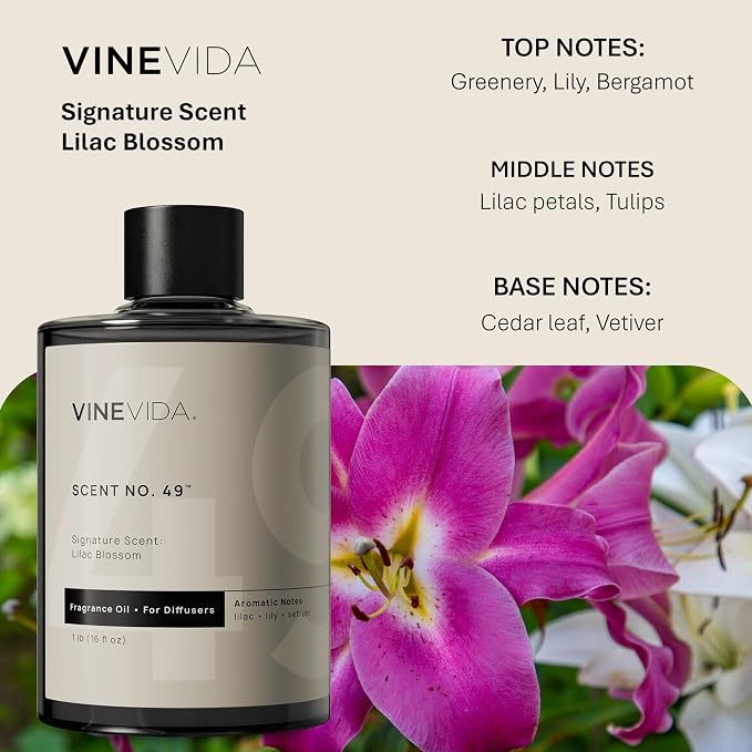 VINEVIDA [16 Fl Oz] Lilac Blossom Fragrance Oil for Cold Air Diffusers, Essential Oils for Diffuser Oil Refill & Air Freshener Room Spray