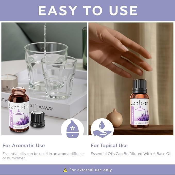Lantixin 100% Pure Lavender Essential Oil – Natural Undiluted Scent for Diffuser – Relaxing Home Fragrance for Ultrasonic Diffusers, Meditation & Crafting – 0.5 fl oz(Lavender)