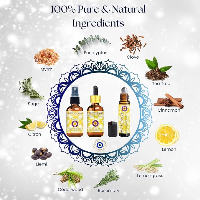 Deve Herbes Protection Oil 5ml + Protection Oil Roll-on 10ml and Protection Spray 50ml - Essential Oil Blend to Ward Off Negative Energies & Meant for Anointing