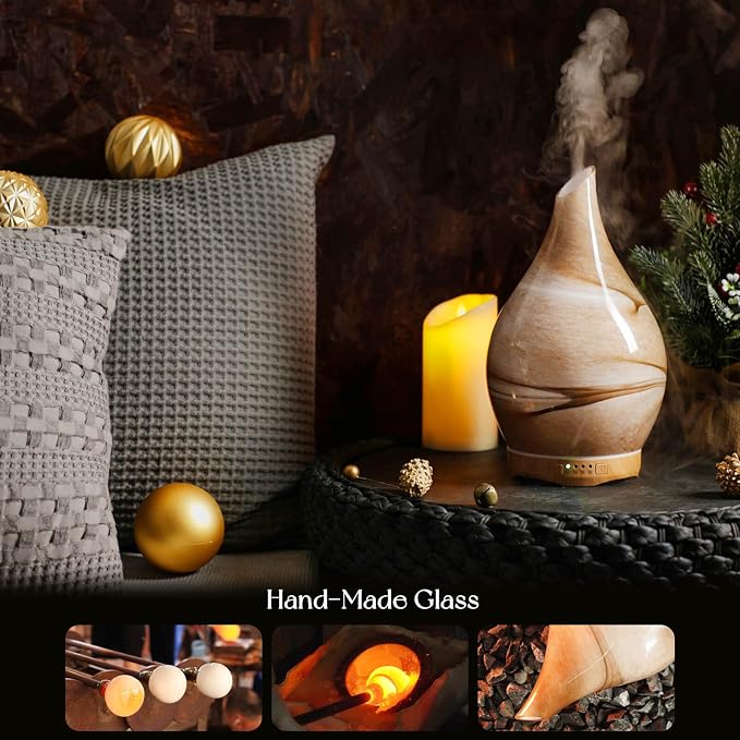 Porseme 280ml Essential Oil Diffuser Glass Color Changing Aroma Air Diffusers Aromatherapy Ultrasonic Cool Mist Humidifier with Remote Control 7 Running Hours Waterless Auto-Off (Desert)