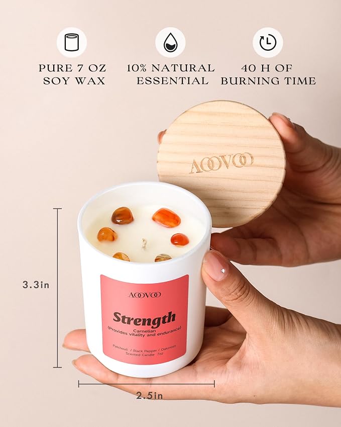 AOOVOO Empower Candles Set for Women - 4 Pack Candles for Home Scented, 28 oz 200 Hour Burn, Aromatherapy Candle with Crystals, Freedom Turquoise/Confidence Citrine/Strength Carnelian/Courage