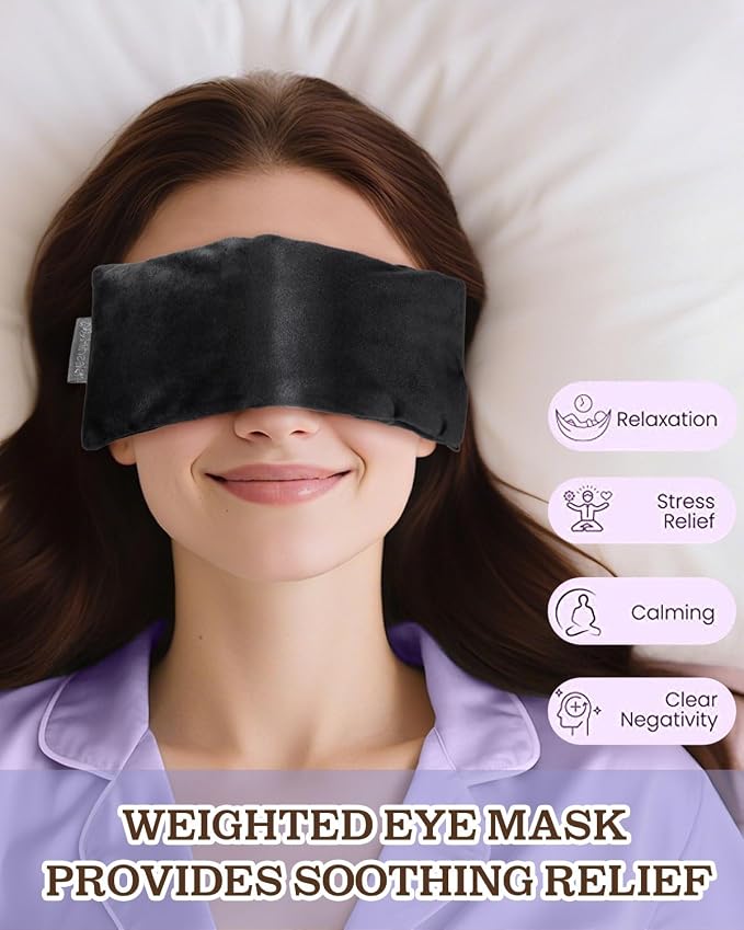 Lavender Eye Pillow for Relaxation, Yoga, Sleep – Weighted Eye Mask for Headache, Sinus, Aromatherapy Moist Heat Compress, Meditation Accessory, Relaxation Gift for Women (Black（only One）)