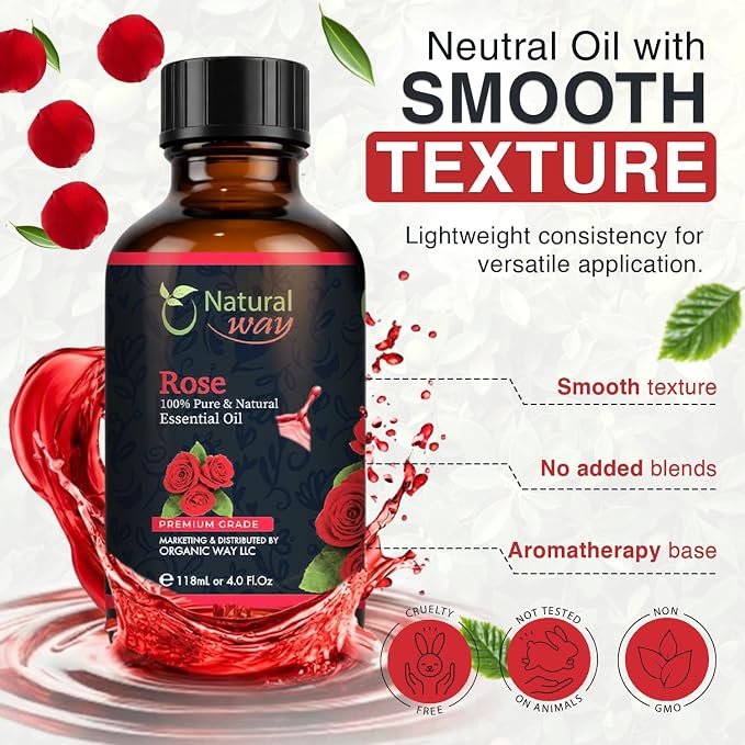 Rose Essential Oil | Pure Aromatherapy Oil for Diffusers, Hair Growth, Skin, Scalp Care, Massage | Refreshing Hair Oil for Women & Men | Natural Essential Oil for Diffuser | 4 Fl Oz (120 mL)