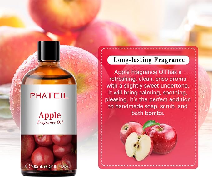 PHATOIL 3.38FL.OZ Apple Fragrance Oils for Aromatherapy, Essential Oils for Diffusers for Home, Perfect for Diffuser, Yoga, Skin Care, DIY Candle and Soap Making - 100ml