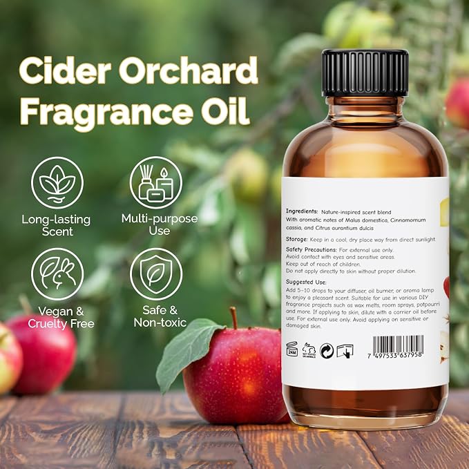 GM Gumili Cider Orchard Fragrance Oil 2 Oz, Natural Scent Oil for Home Essential Oils Diffuser, Candle Making, Soap Making, DIY Body Oils, Perfume, Body Mist, Spray - Apple Cider Scent
