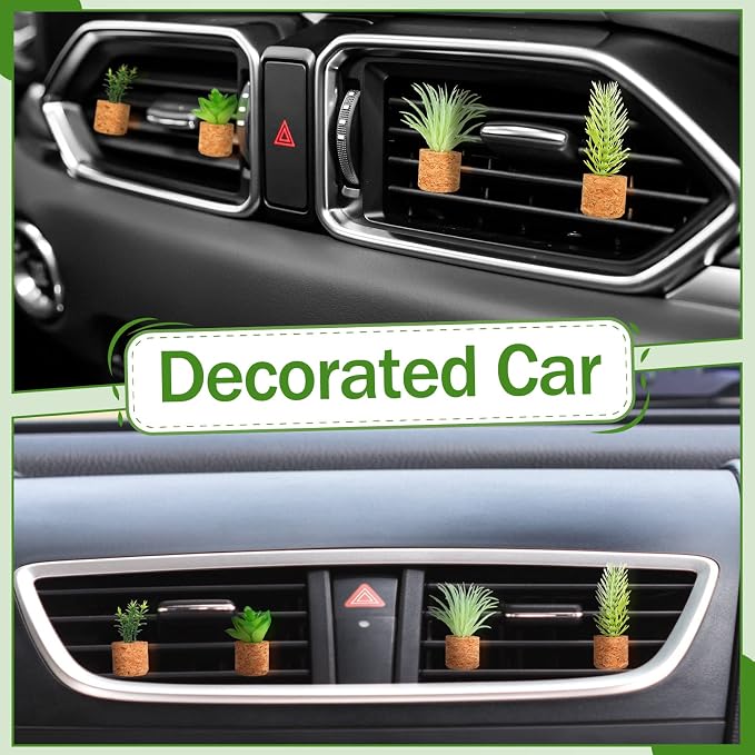 Tallew 4 Pcs Succulent Air Vent Clip Car Accessories Cute Plant Green Decoration Boho Car Accessories Gift Air Freshener for Women Girl Man Father Mini Artificial Plant for Interior Clips Diffuser