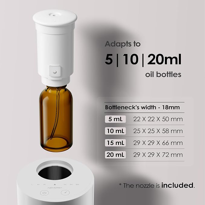 Airversa Waterless Diffuser for Essential Oil, Car Diffsuer, Battery Operated Nebulizer, 0.7 Fl Oz/ 20mL, Mini Scent Air Machine, 3 Timers & 3 Mist Levels for Home, Room, Car, Office - AN6 Lavender