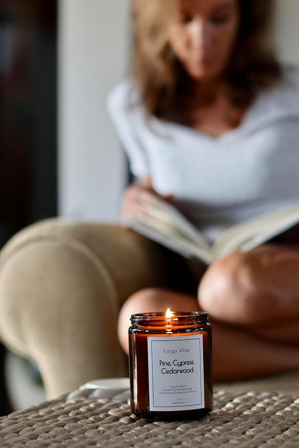 Organic Coconut Wax Aromatherapy Candle | Pine, Cypress & Cedarwood | Non-Toxic, Pet Safe, Allergy Friendly | Phthalate Free | Zero Waste Sustainable Gift