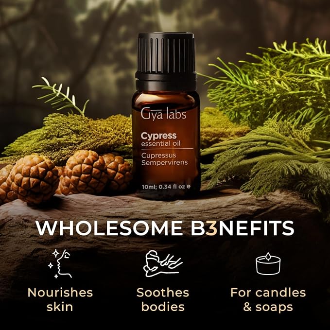 100% Pure Cypress Essential Oil - 0.34 Fl Oz - Cypress Oil for Hair, Skin, Diffuser, Aromatherapy & DIY Candle Making Scent