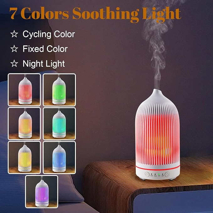 Essential Oil Diffuser 200ML Aromatherapy Diffuser Cool Mist 7 Color & Waterless Auto Off, Air Diffusers for Home Office Bedroom(White)