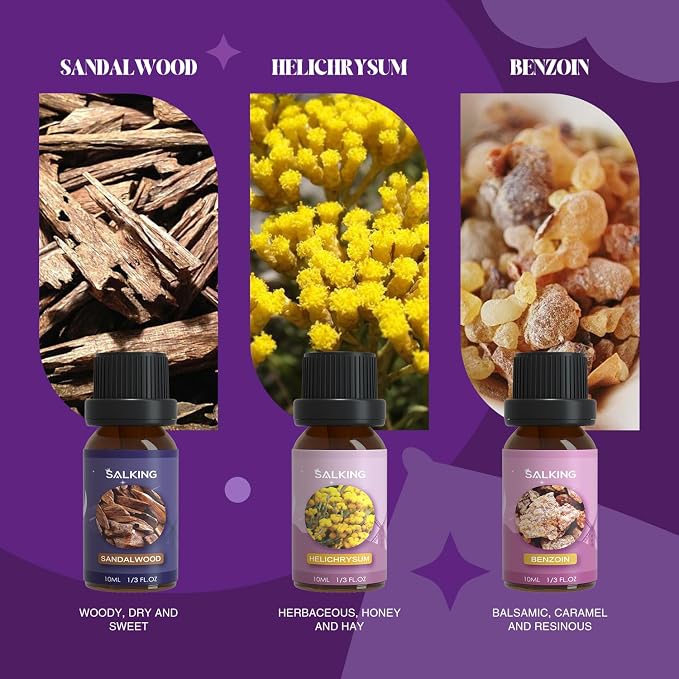 SALKING Sleep Essential Oils Set, Pure and Natural Essential Oils, Fragrance Oil Scented Oils for Oil Diffusers 6 x 10 ML - Lavender, Vetiver, Sandalwood, Valerian, Helichrysum, Benzoin…