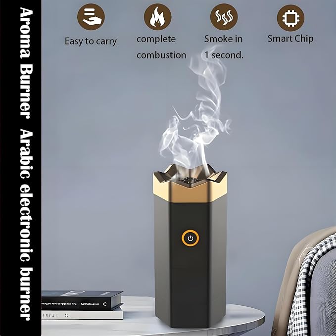 Luxury Electric Bakhoor Burner 2025 Portable USB Type-C Rechargeable Mini Incense Diffuser Arabic bakhoor Muslim Incense Holder for Car and Home,D Black