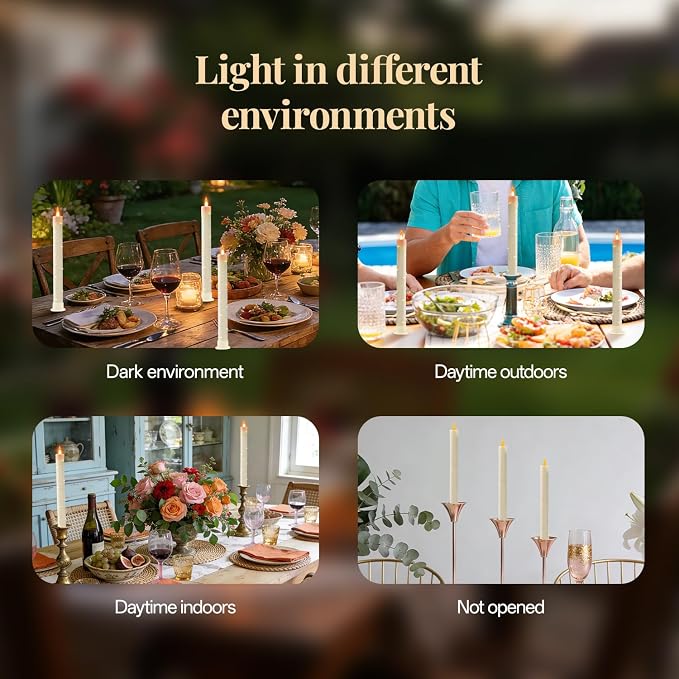 3 Pcs Flameless Taper Candles, Battery Taper Candles Flickering Flame with Embedded Star String, Outdoor Candle Sticks, Timer Function Ideal for Weddings, Anniversaries, Birthday Party(Ivory)