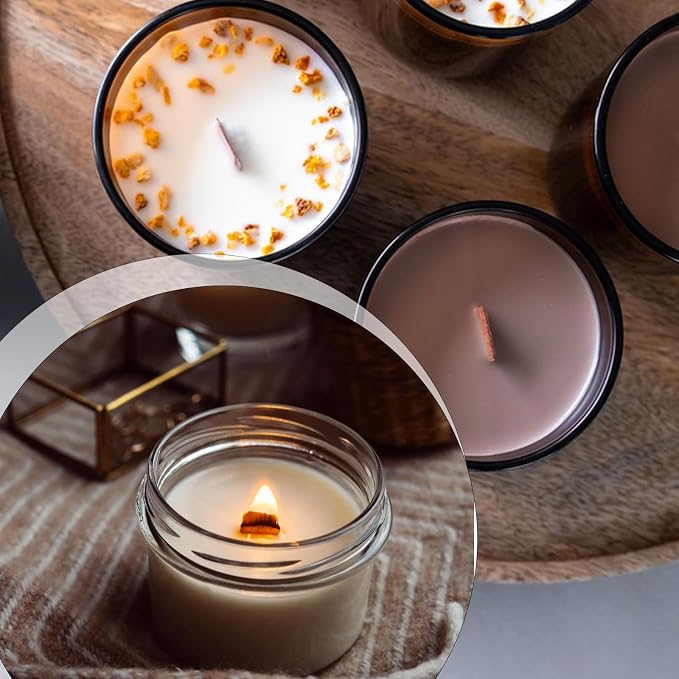 Nogeqi 150pcs Wooden Candle Wick for Candlemaking, Thicked Wooden Wicks Crackling Wood Wick Includes Metal Fasteners, Adhesive Dot for SoyWax, DIY Candle, Paraffin, Beeswax (50 Sets)