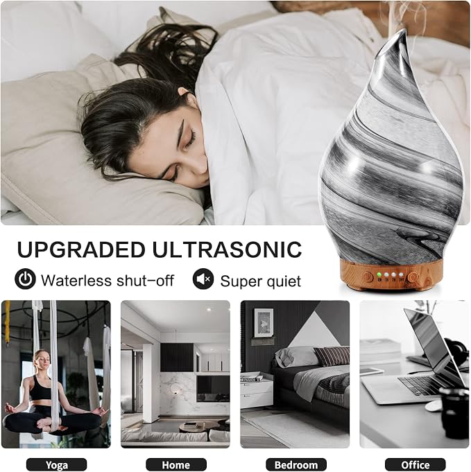 Porseme 150ml Essential Oil Diffuser Hand-Blown Glass Aroma Diffusor, Aromatherapy Unltrasonic Cool Mist deffuser, 7 Color Changing, Waterless Shut-Off, Timer Function for Home Office(Ink)