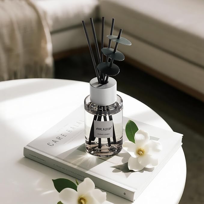 Airkeep Reed Diffuser/Grey Reed Diffuser Set/6.7 oz(200ml)/Clean Linen Oil Diffuser & Reed Diffuser Sticks/Home Decor & Office Decor, Fragrance and Gifts