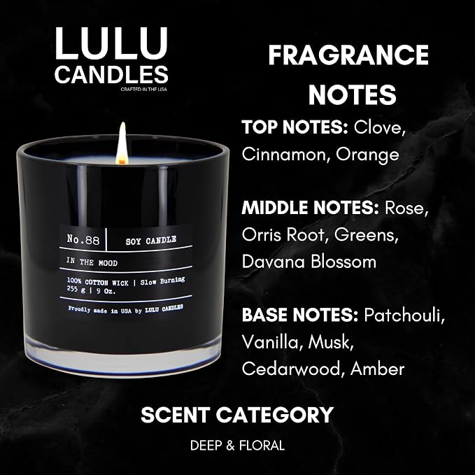 Lulu Candles | in The Mood | Luxury Scented Soy Jar Candle | Hand Poured in The USA | Highly Scented & Long Lasting- 9 Oz.