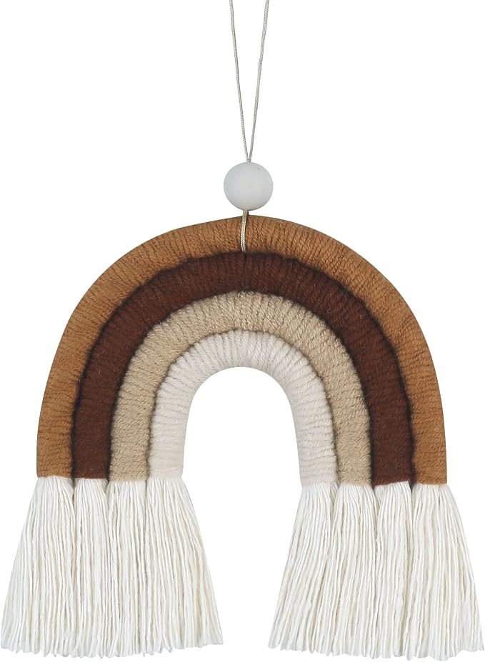 BOHO GARDEN Macrame Bohemian Rainbow Charm - Essential Oil Diffuser for Cars, Baby Nursery, Children’s Bedroom & Home Decor- Colorful Decorative Hanging Air Freshener & Accessories - 3.5x4 - Fudge
