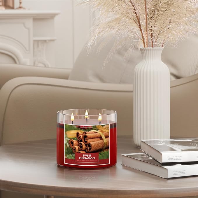 LUMELOOM Cinnamon Candles, 14.5oz, Large 3-Wick Soy Wax Candles for Home Scented, Sweet Cinnamon, Apple, Clove Scent, Holiday Gifts for Women, Men, Friend, Teacher, Long Burning Time