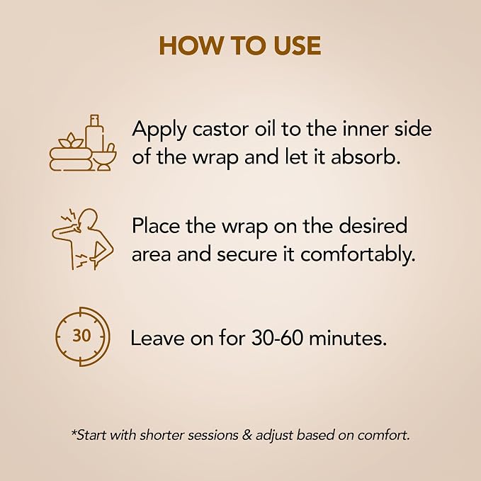Botanic Hearth 100% Pure Castor Oil with Wrap Kit | Cold Pressed Oil for Hair & Body | Reusable Cotton Belly, Stomach & Neck Wrap | Hydrating Care for Dry Hair & Skin | 8 fl oz