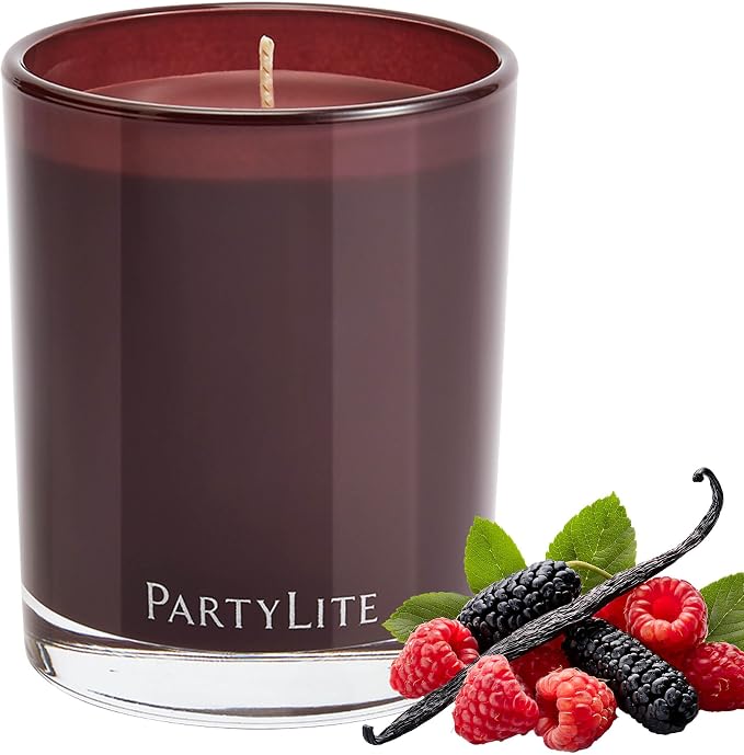 PartyLite Mulberry Scented Escential Jar™ Candle, Black Currant, BlackBerry, Mulberry & Pomegranate, 7.75oz, 1-Wick Aromatherapy Glass Jar, Reusable, 50 Hour Burn Time