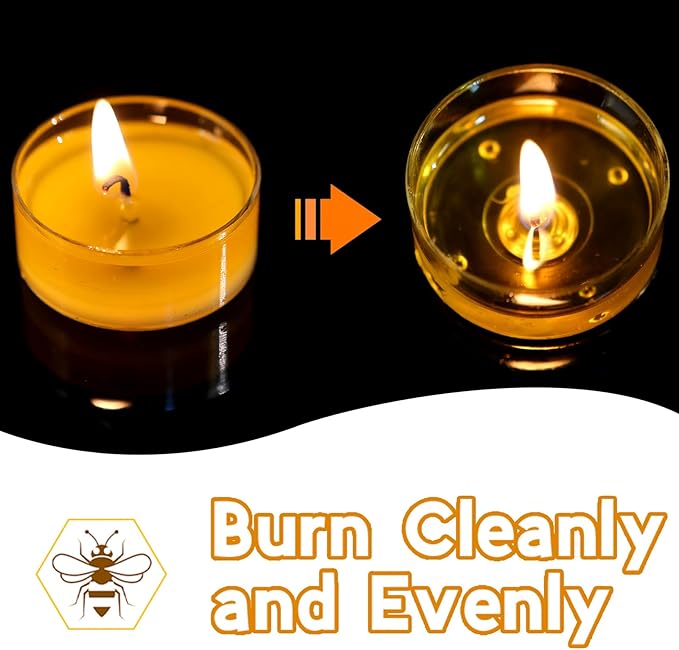 36 Packs Beeswax Tealight Candles- 4 Hour Burn Time Beeswax Candles Burn Evenly and Clean Bees Wax Candles Bulk Smokeless Beeswax Tea Lights for Relaxing Air Purification