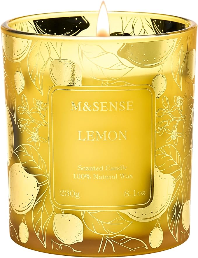 M&SENSE Lemon Soy Candle, Non Toxic 8.1oz 42-Hour Long Burning, Citrus Clean Summer Kitchen Office Stress Relief Home Fragrance