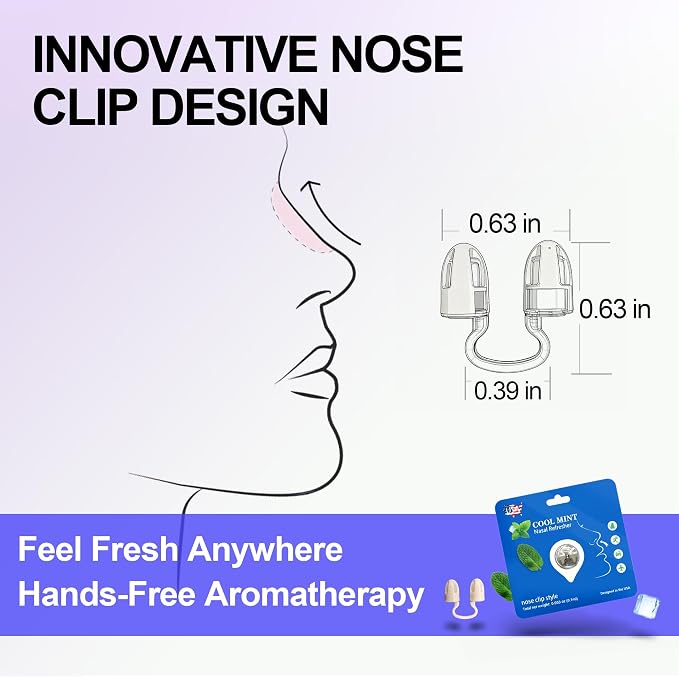 Peppermint Aromatherapy Nose Clip, Soft Wearable Fragrance Accessory, Hands-Free Clip-On Scent Product for Driving, Work and Study, Discreet Personal Aroma(6Pack)