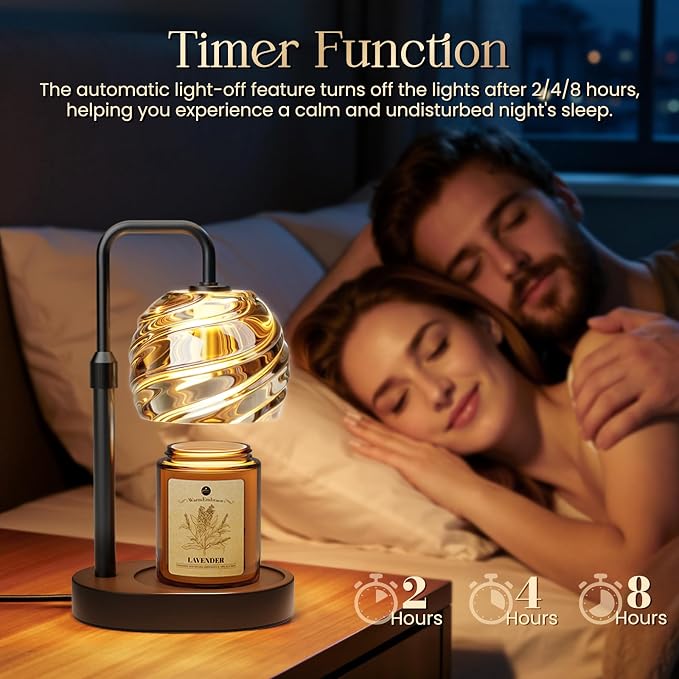 WarmEmbrace Candle Warmer Lamp with Lavender Candle Set, Electric Wax Warmer Lamp with Auto Timer & 4 Dimmable Lights, Adjustable Height for Jar Candles, ElegantValentines Day Gift for Women, Black