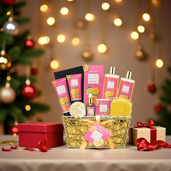11Pcs Bath & Body Set Spa Gift Basket for Women Men, Self Care Bath Kit | Grapefruit Scents Home Spa Gift for Birthday, Christmas, Valentines, Mother Day, Anniversary Spa Kit, Self Care Pamper Gift