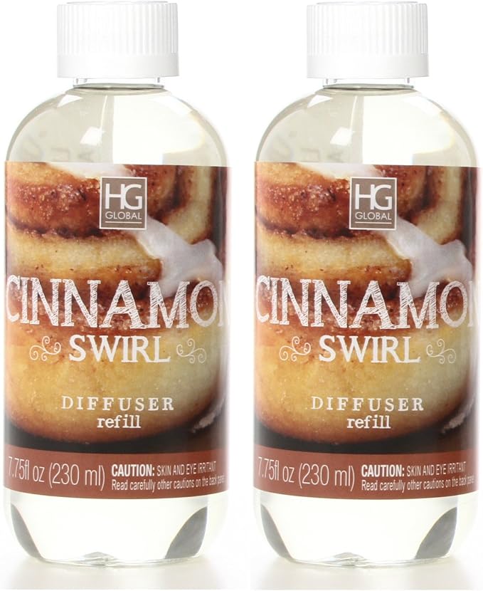 Hosley Set of 2 Premium Cinnamon Swirl Reed Diffuser Refills Oil 230 Milliliter 7.75 Fluid Ounce. Ideal Gift for Weddings spa Reiki Meditation Settings W1