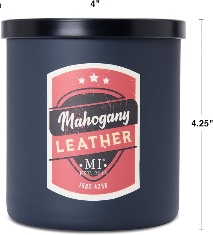Manly Indulgence Mahogany Leather Scented Candles for Men, 2 Wick, 15 oz Premium Soy Blend Wax, 60H Burn, Candles for Home Scented – Made in The USA