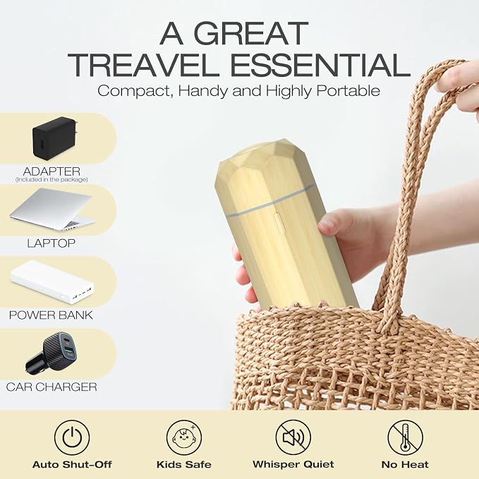 SALKING Car Diffuser, Car Air Fresheners, USB Aromatherapy Diffuser for Essential Oils, Portable Diffuser Humidifier for Car, Cool Mist Mini Diffuser with Adjustable Mist Mode, for Home Office Bedroom