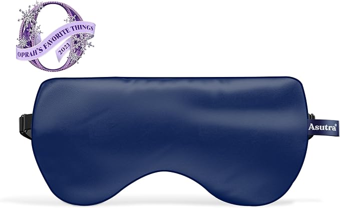 ASUTRA Navy Silk Eye Pillow and Plush Gray Weighted Neck Wrap Bundle Set, 2 Products - Weighted Eye Mask Filled w/Lavender & Flax Seeds, Hands-Free Microwaveable Heat Pad and Cooling Neck Wrap