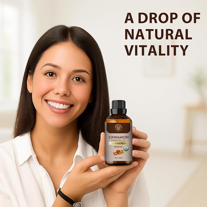Cinnamon Essential Oil | USDA Certified Organic Cinnamon Oil |for Skin and Hair | Perfect for Aromatherapy | 1 Fl oz