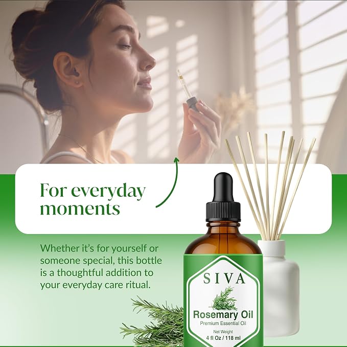 Siva Rosemary Essential Oil 4 Fl Oz – for Diffuser, Skin & Hair Care – Ideal for Aromatherapy, Massage & DIY Blends- with Dropper