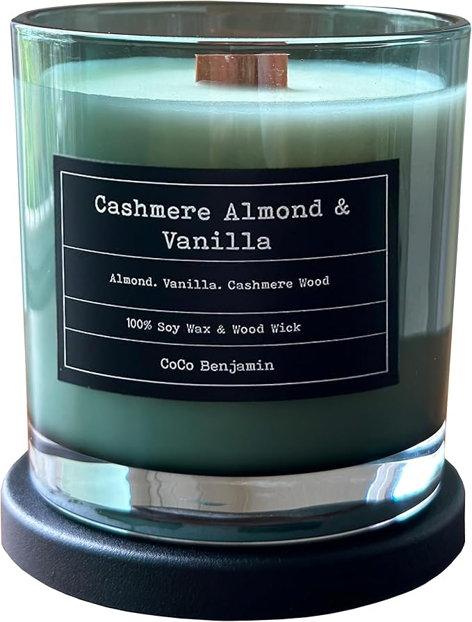 100% Soy, Highly Scented, Hand Poured Soy Candle (Cashmere Almond & Vanilla (Wooden Wick))
