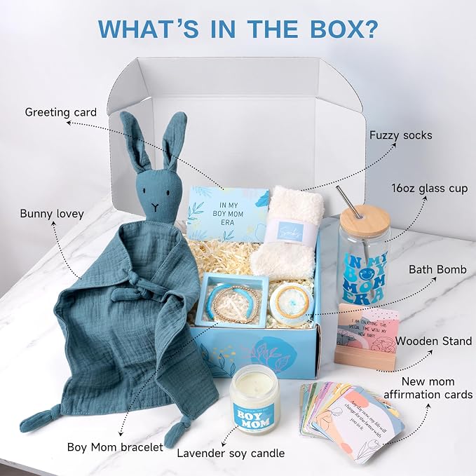 New Mom Care Package After Baby, New Mom Gifts & Baby Boy Gifts Essentials, After Birth Postpartum Gift for Expecting Moms, First Time Mothers Day Birthday Gift for Boy Mom