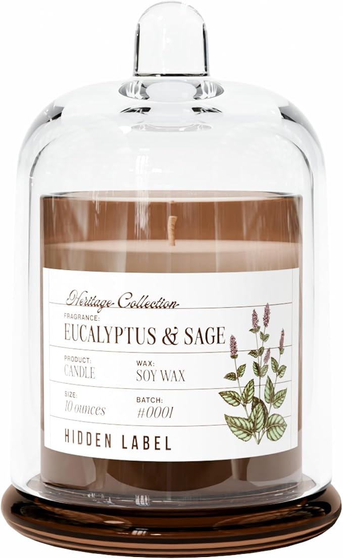 Eucalyptus & Alpine Sage Candle, 10oz Non Toxic Soy Candle in Clear Bell Jar, 55-Hour Clean Burn | Mountain Fresh Aromatherapy, Laboratory Aesthetic Home Décor, Luxury Gift for Clean Living