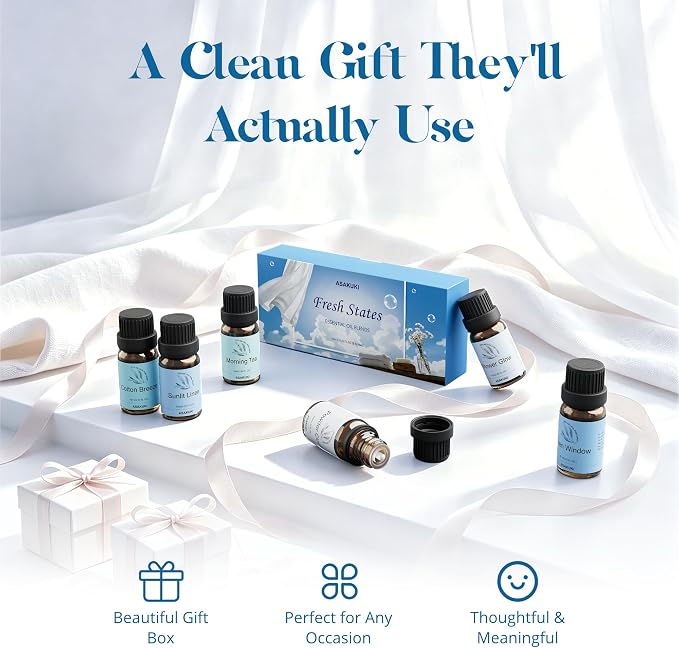ASAKUKI Fresh States Essential Oil Set, Clean Home Scents for Diffusers | Clean-Inspired Home Scents, Fresh Laundry Aroma, Designed for Diffusers&Waterless Diffusers, Gift-Ready Collection