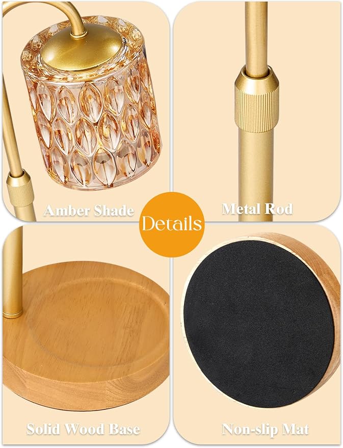 Briever Dimmable Candle Warmer Lamp with Timer, Height Adjustable Electric Candle Wax Warmer, Birthday Gifts for Women Mom, House Warming Gifts New Home Decor, Solid Wood Base, Natural Wood Champagne