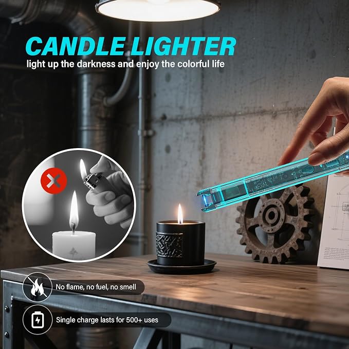 KTEBO® 2 Pack Electric Candle Lighters - 7.4 inch Long USB Rechargeable Plasma Arc Lighter Windproof Flameless Lighter for Scented Candles, Grill, Camping - See-Through Tech Design, Stocking Stuffers