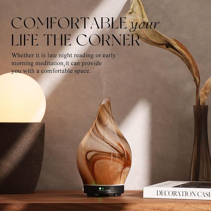 Porseme 150ml Essential Oil Diffuser Glass Color Changing Aroma Air Diffusers Aromatherapy Ultrasonic Cool Mist Humidifier 6 Running Hours Waterless Auto-Off for Sleeping Yoga Office Spa (Jupiter)