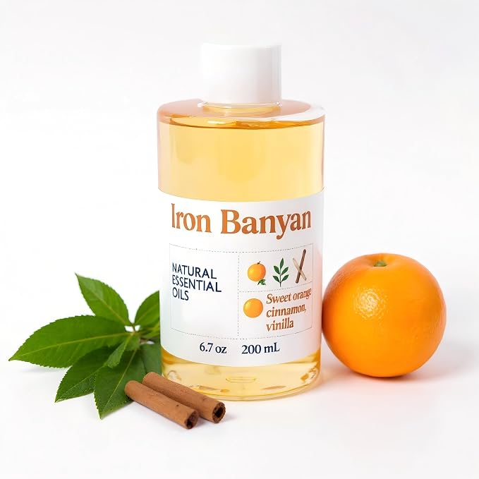 Orange Cinnamon Vanilla Essential Oil Blend 200ml | Home aromatherapy diffuser oil, woody-citrus aroma, promotes focus and relaxation