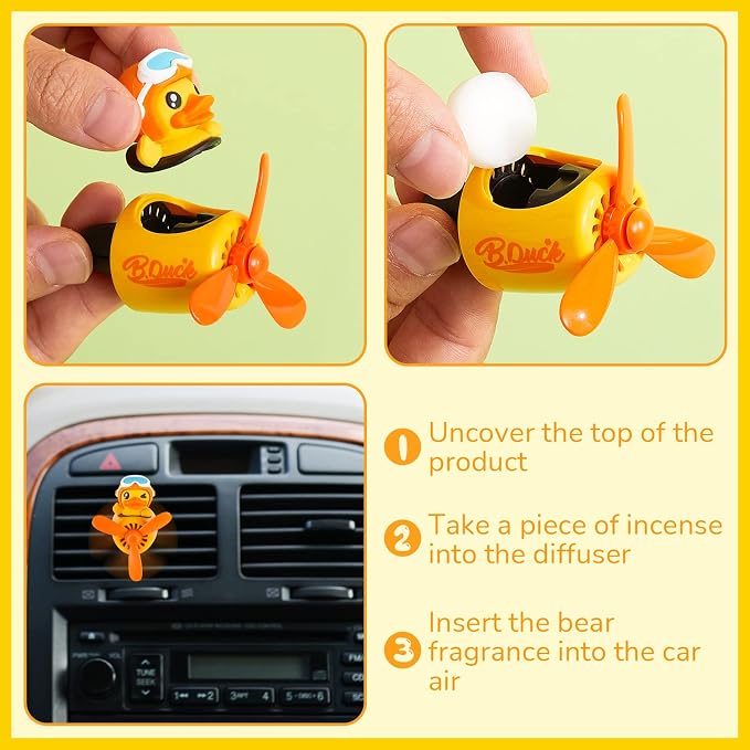 Tallew Car Air Freshener Cute Duck Car Vent Clip Diffuser with Rotating Propeller Outlet Vent 2.5" x 2.4" x 2.1" Easy to Install Included 2 Scents Aroma Tablets Aromatherapy Ornament Auto Accessories