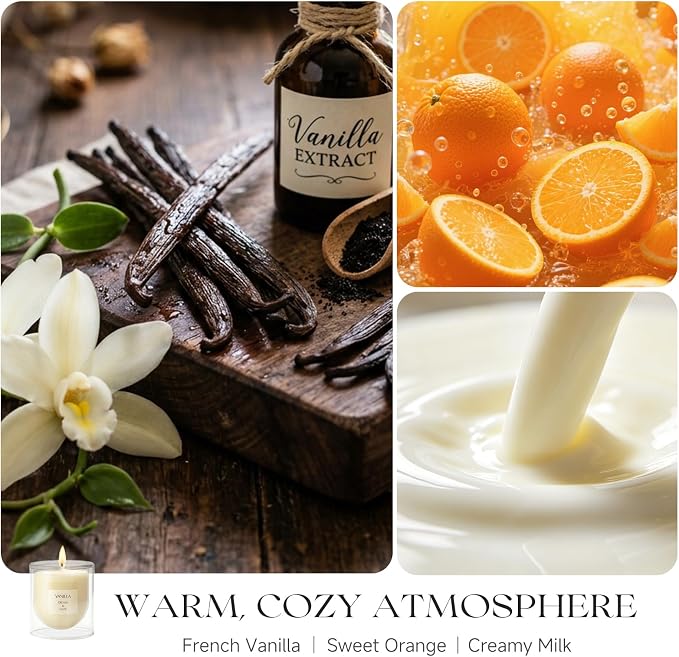 Vanilla Scented Candle for Home Fragrance, Warm Cozy Glass Jar Candle Gifts for Women Girl Friends