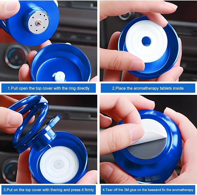 Solar Rotating Car Air Freshener, Solar Energy Refillable Car Dashboard Aromatherapy Ornament, Double Ring Fragrance Diffuser Decorative Accessories for Vehicle Home Office (Blue)