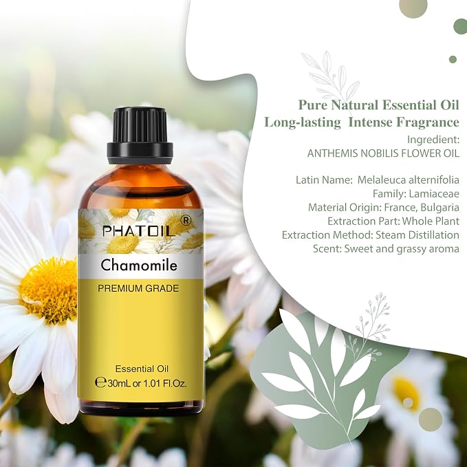 PHATOIL 1.01FL.OZ Chamomile Essential Oil, Pure Aromatherapy Essential Oils for Diffuser, Humidifier, Scented Oils for Soap, Candle, Bath Bombs Making(30ML)