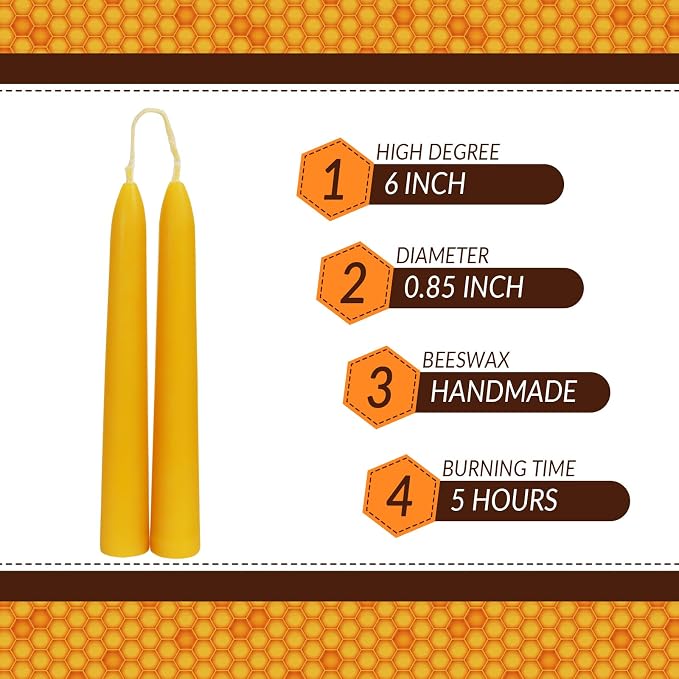 DEYBBY 6 inch Short Natural Beeswax Candles Set of 36, Smokeless Dripless Pure Organic Beeswax Taper Candles for Dinner Decoration Ritual Emergency